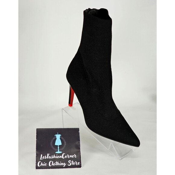 Staccato Women's Black Knit Pointed Toe Mid Socks Boots Red Heels Sz 9.5 40 314 - Picture 14 of 16